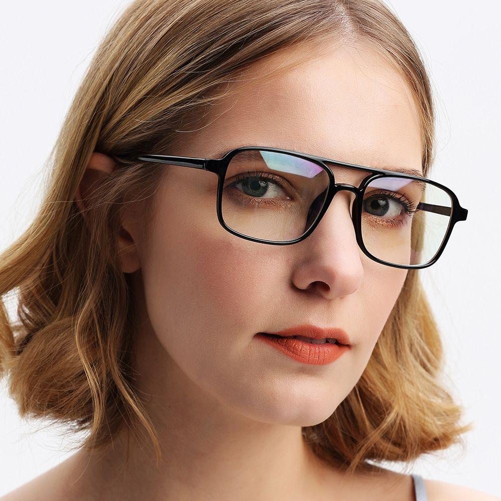 Needway   Square Frame Spectacles Simpe Double Beam Eye Glasses Anti Radiasi Untuk Wanita Women Kacamata Baca Kaca Anti Radiasi Eyeglasses Lensa Bening Kacamata Kaca Mata Optik