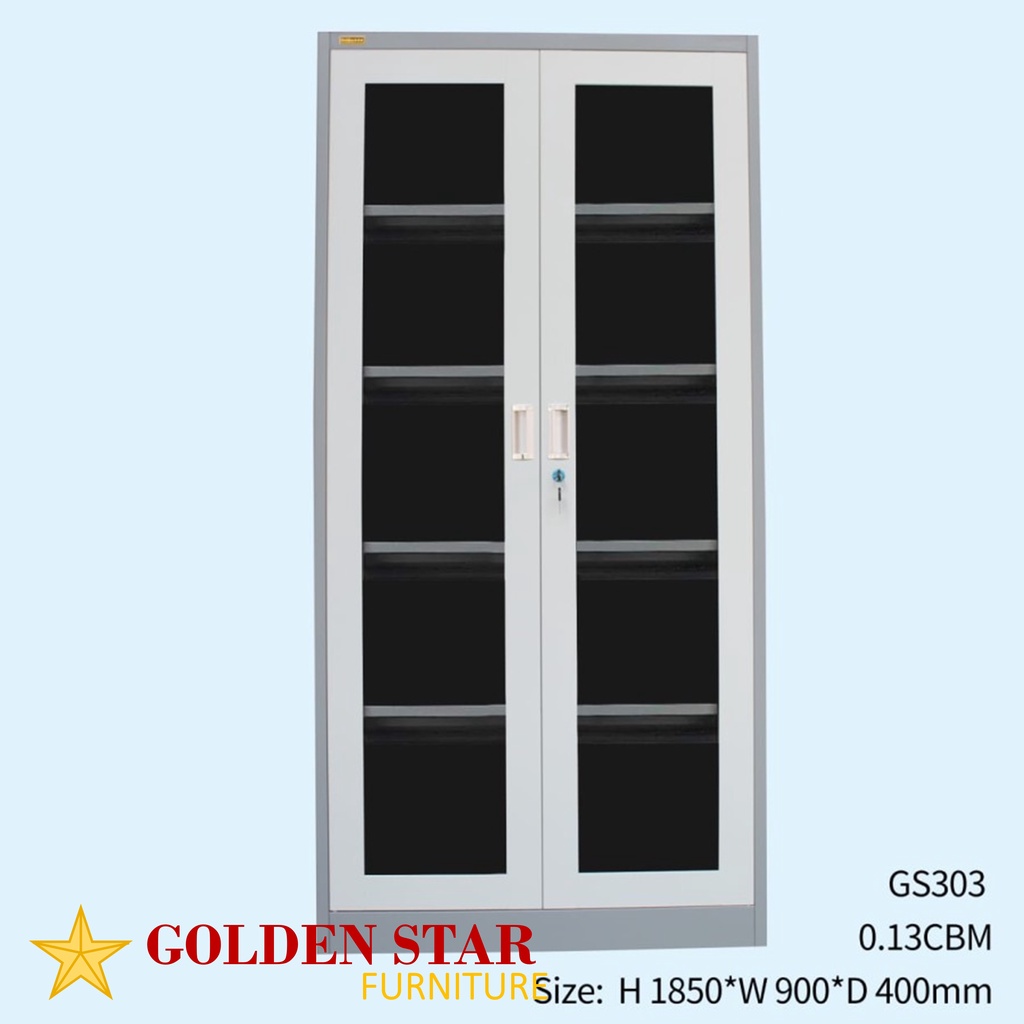 Lemari Arsip / Rak Buku Besi File Cabinet Kaca Impor Golden / Informa