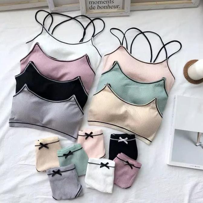 Bra Tanpa Kawat Lucy Bralette Set CD Lingerie Murah Bikini Seksi Murah - Hijau