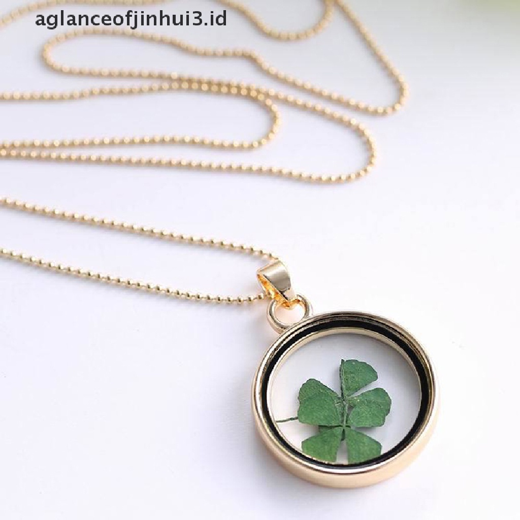 Liontin Bunga Clover Kering Natural Bahan Resin