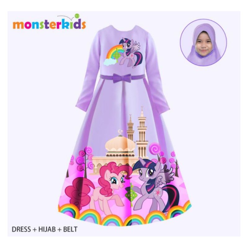 Setelan Dress Gamis Princess My Little Pony Hijab Anak Impor Murah