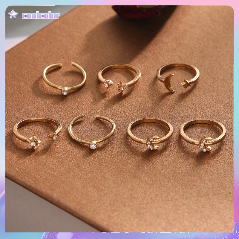 【Ready stock】7 Pcs Cincin Set Wanita Kupu-kupu Bintang Bulan Korea Retro Bohemian Mewah Pernikahan Perhiasan Simple fashion murah COD