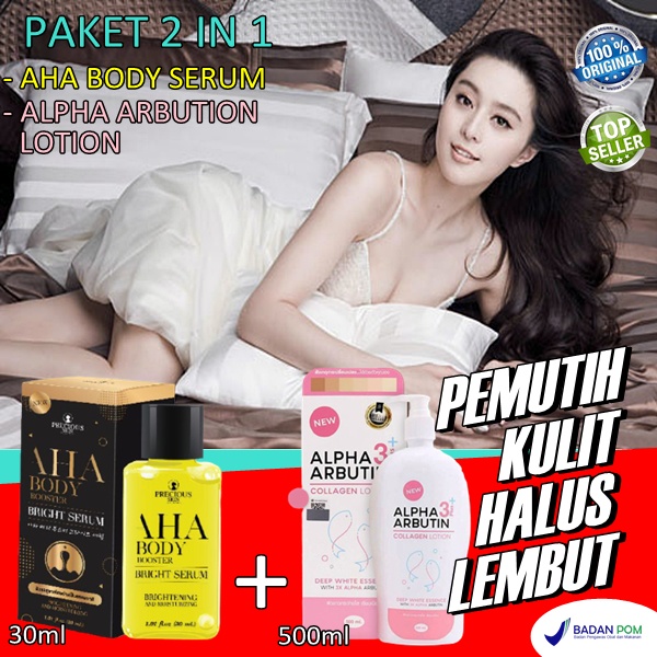 TOP SELLER Paket alpha arbutin mimi white 2IN1 Serum AHA body booster dan lotion alpa arbutin 3 plus