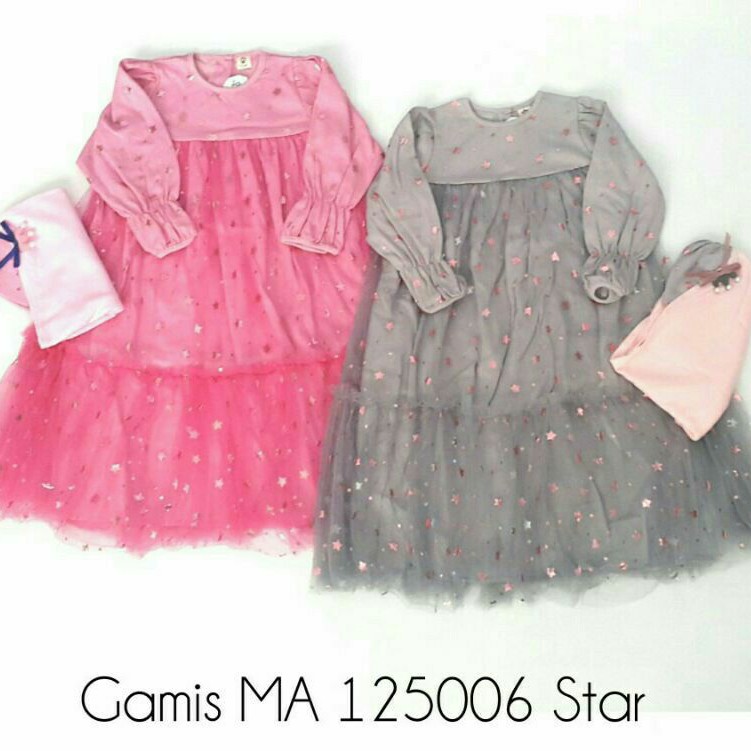 Gamis Star 1-2T Nn/ Fashion anak bayi perempuan setelan baju gamis muslim jilbab kerudung bayi cewek