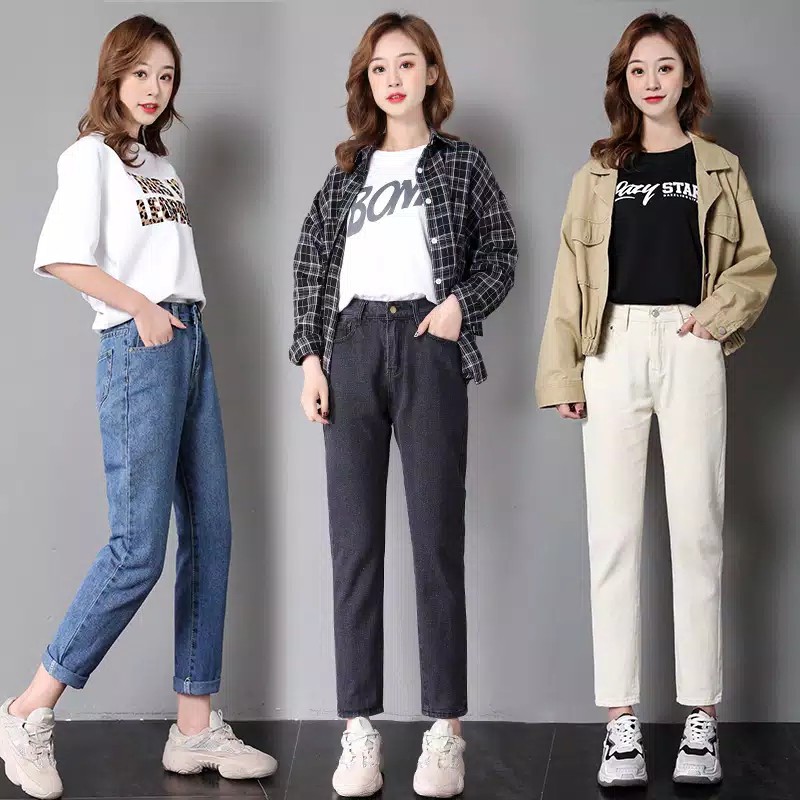 Celana Jeans Harem Wanita dengan Model Potongan Slim dan Potongan Longgar Bergaya Korea boyfriend jeans