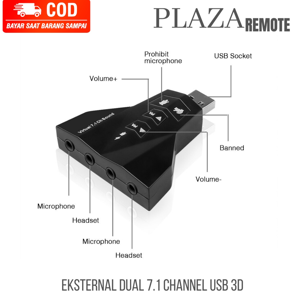 Sound Card External 7.1 Channel USB 3D untuk Laptop PC USB 2.0 4PORT