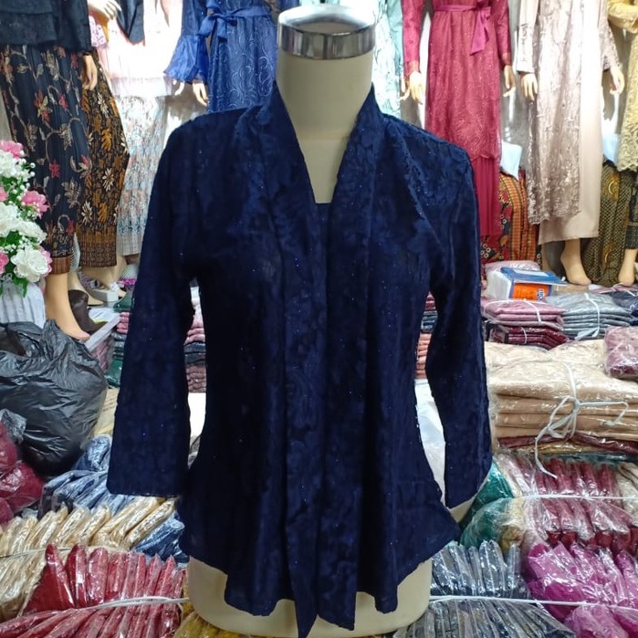 Kebaya Modern Brokat Atasan Floy Seri Warna-NAVY