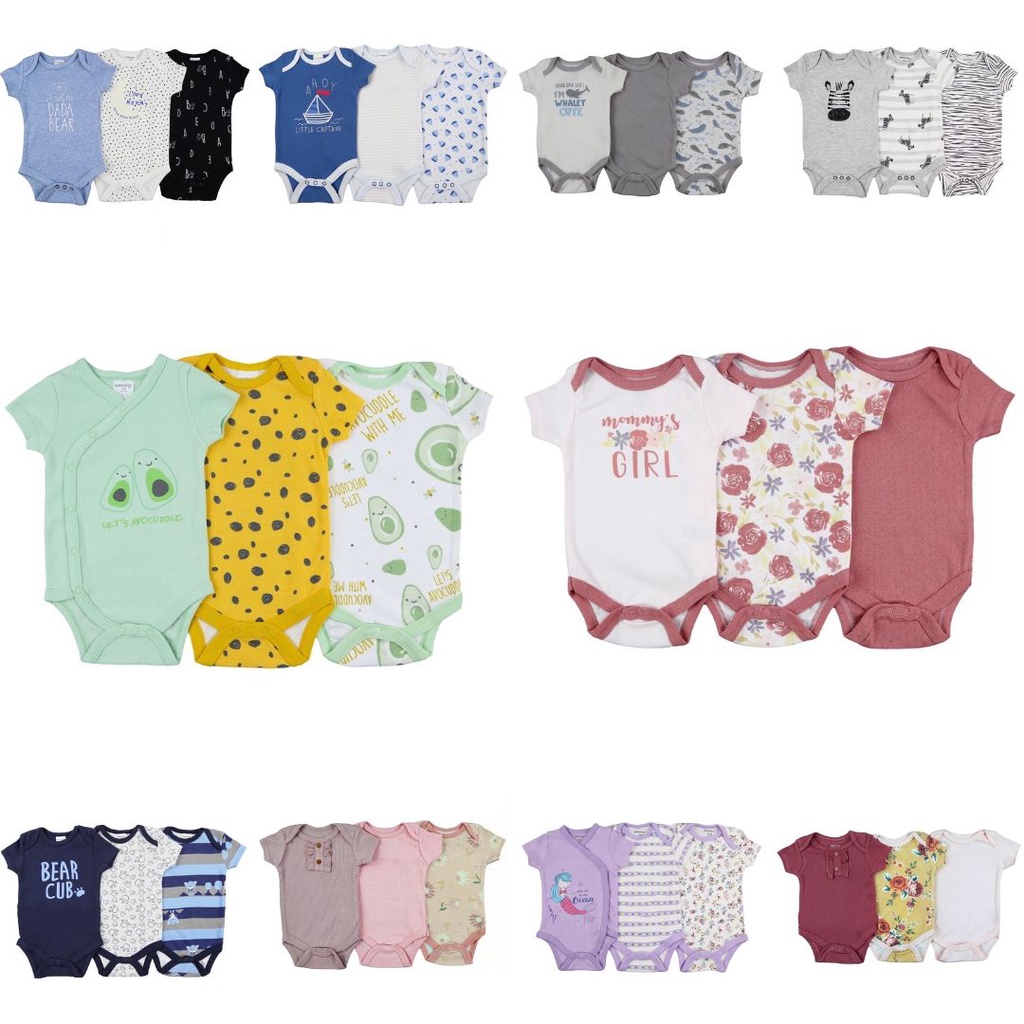 BABYPOTATO - 3pcs Bodysuit 0-9Bulan Paket Baby Jumper Pendek Bodysuit Baju Bayi Anak Newborn Hampers