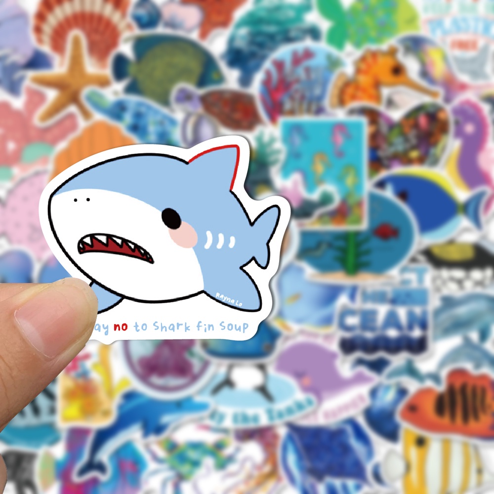 50pcs / Set Stiker Graffiti Kartun Hewan Laut Anti Air Untuk Dekorasi Laptop / Handphone