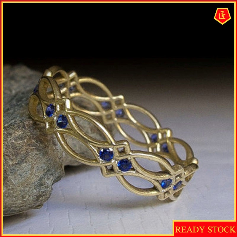 [Ready Stock]Simple Gold Ring Inlaid Sapphire