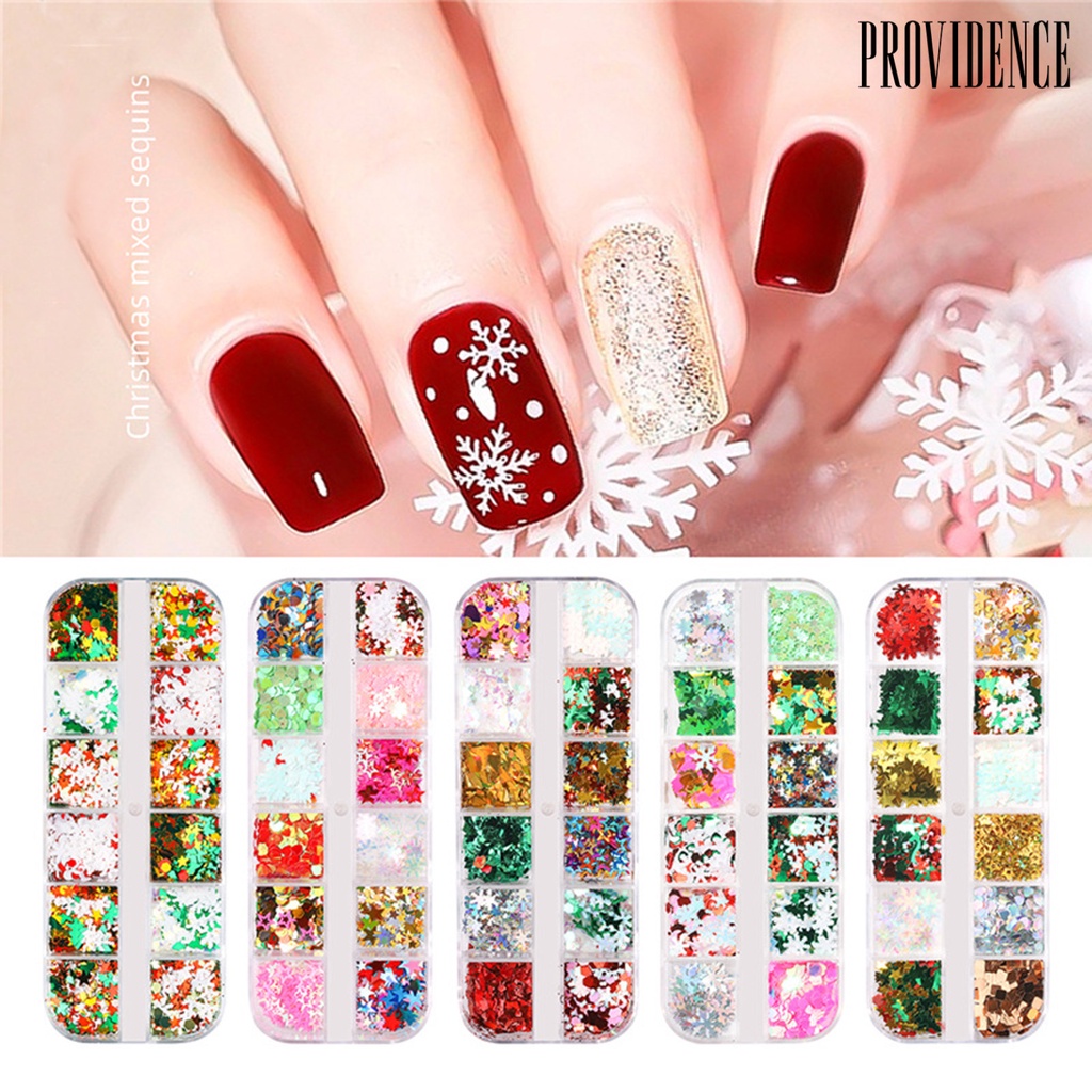 Providence 12 Sekat / Kotak Stiker Sequin Mini Tema Natal Untuk Dekorasi Nail Art / Manicure