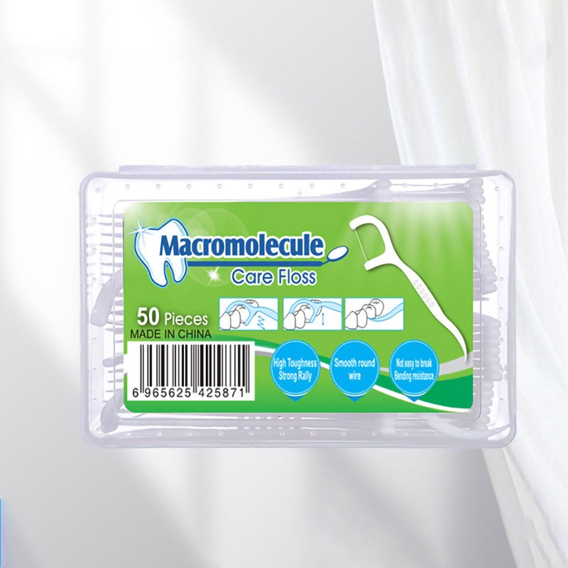 ( 100 % ORI ) Macromolecul Dental Floss Benang Tusuk Gigi Pembersih Sela Gigi Isi 50pcs Benang Tusuk Gigi 2 in 1 Macromolecul Dental Floss Benang Gigi Pembersih Jigong 50 PCS