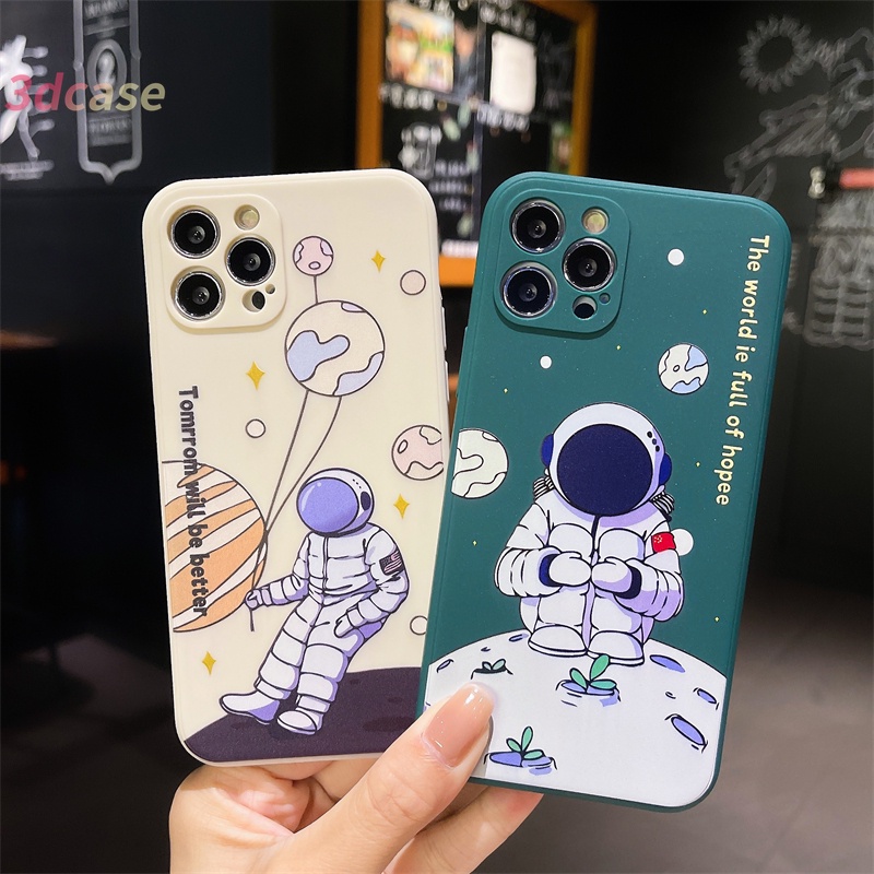 Case OPPO A54 A15S A15 A7 A5S A12 A9 A5 2020  Lavender Space Astronaut Moon Rocket Planet Macaron Color Soft Case