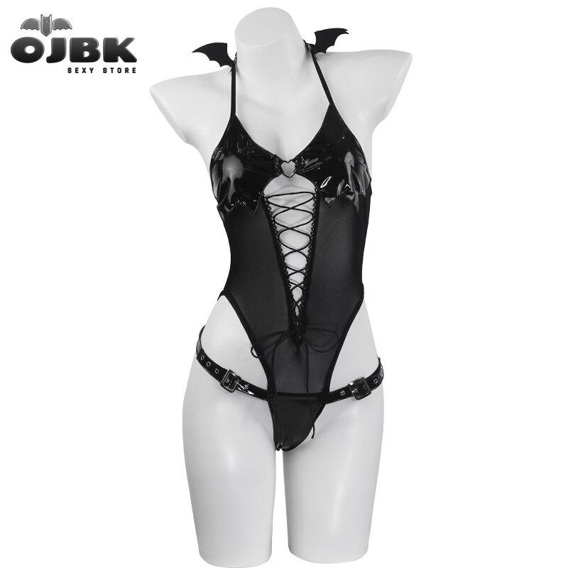 PreOrder OJBK Women Devil Cosplay Lingerie Hollow Out Leather Underwear Set Anime Succubus Bandage B