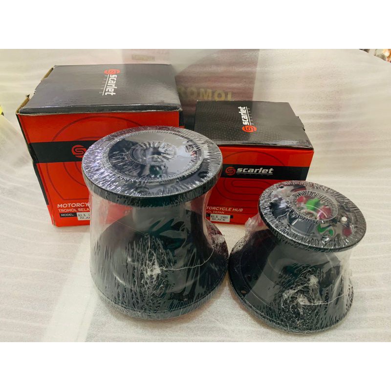 TROMOL KLX 150 KLX150 HOLE 28 H28 1set DEPAN BELAKANG HITAM BLACK SCARLET DOUBLE BEARING