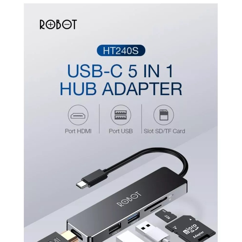 ROBOT HT240S USB-C HUB 5in1 Type-C USB HUB Card Reader 4K HDMI