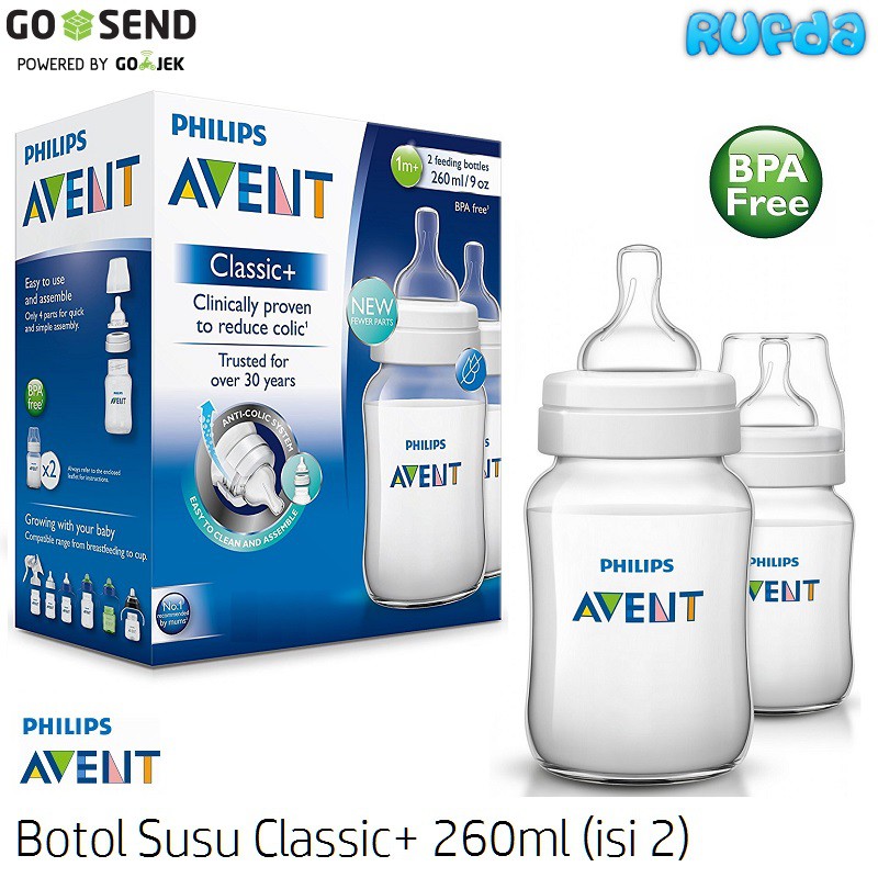 Avent Classic+ Plus 260 ml isi 2 Botol Susu Bayi Baby Bottle 9oz 260ml