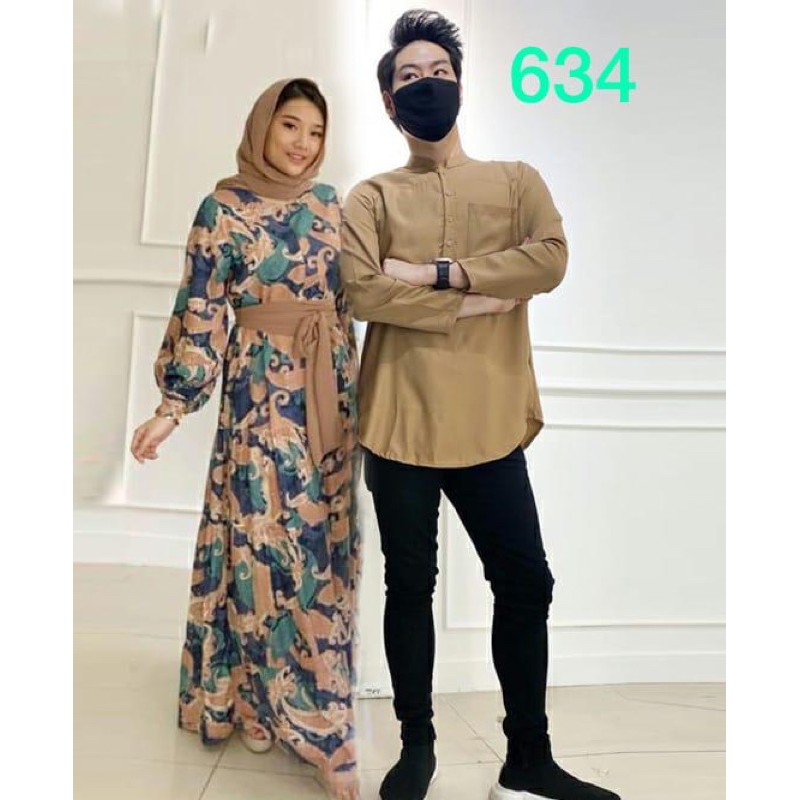 COUPLE 634#Gamis+kemeja+belt+phasmina/gamis wanita/gamis corak