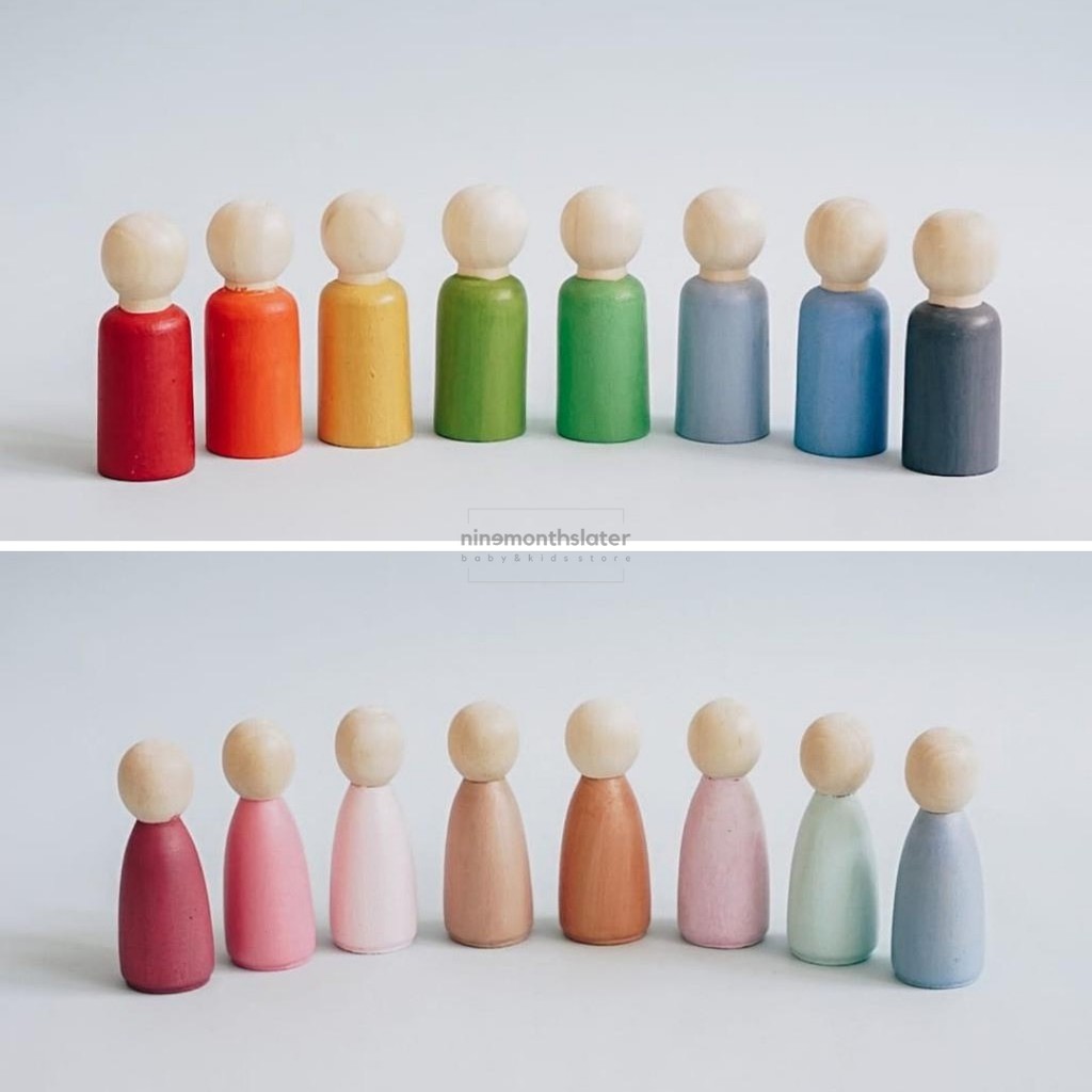 Wooden Toy Pegdolls Set of 8 Male Female - mainan pegdolls kayu Letterinpine Letter In Pine Toys