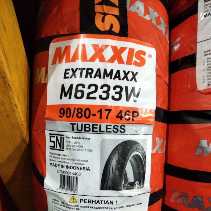 BAN MAXXIS 90-80-17 BAN LUAR MAXXIS EXTRAMAXX M6233W TUBELESS  UKURAN 90-80-17