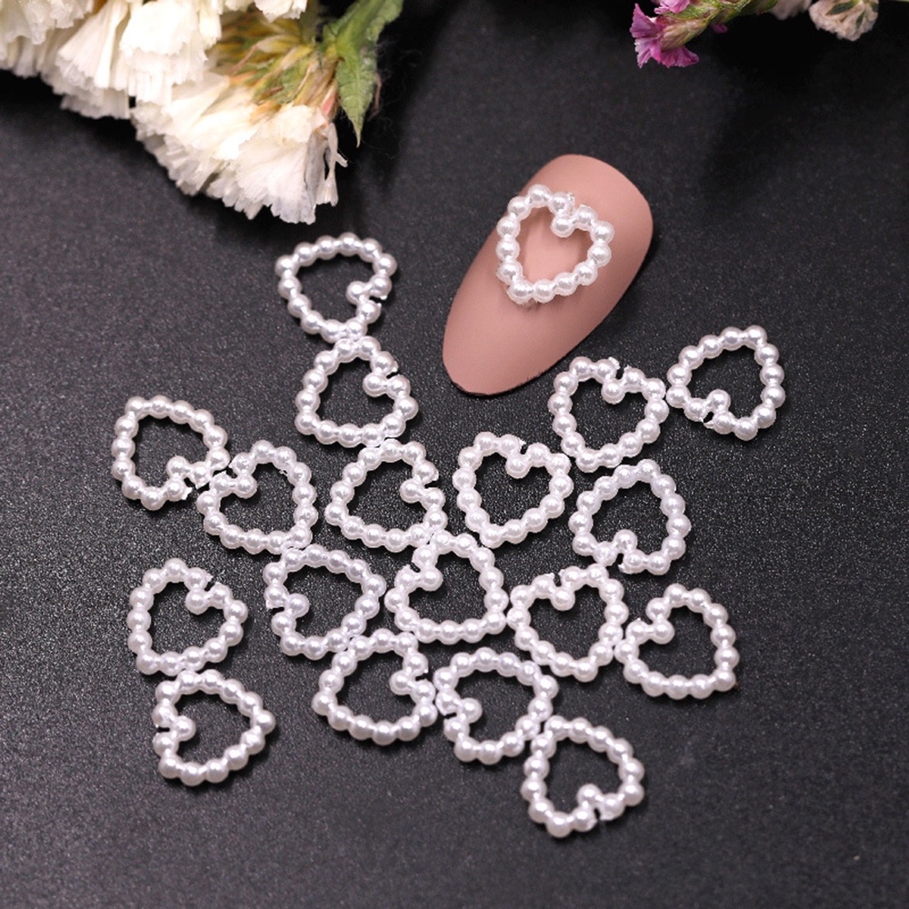 MXBEAUTY White 3D Nail Jewelry Vintage Manicure Accessories Pearl Nail Art Decoration Japanese Style Fashion Charm 20pcs Heart-shaped Design DIY Nail Art