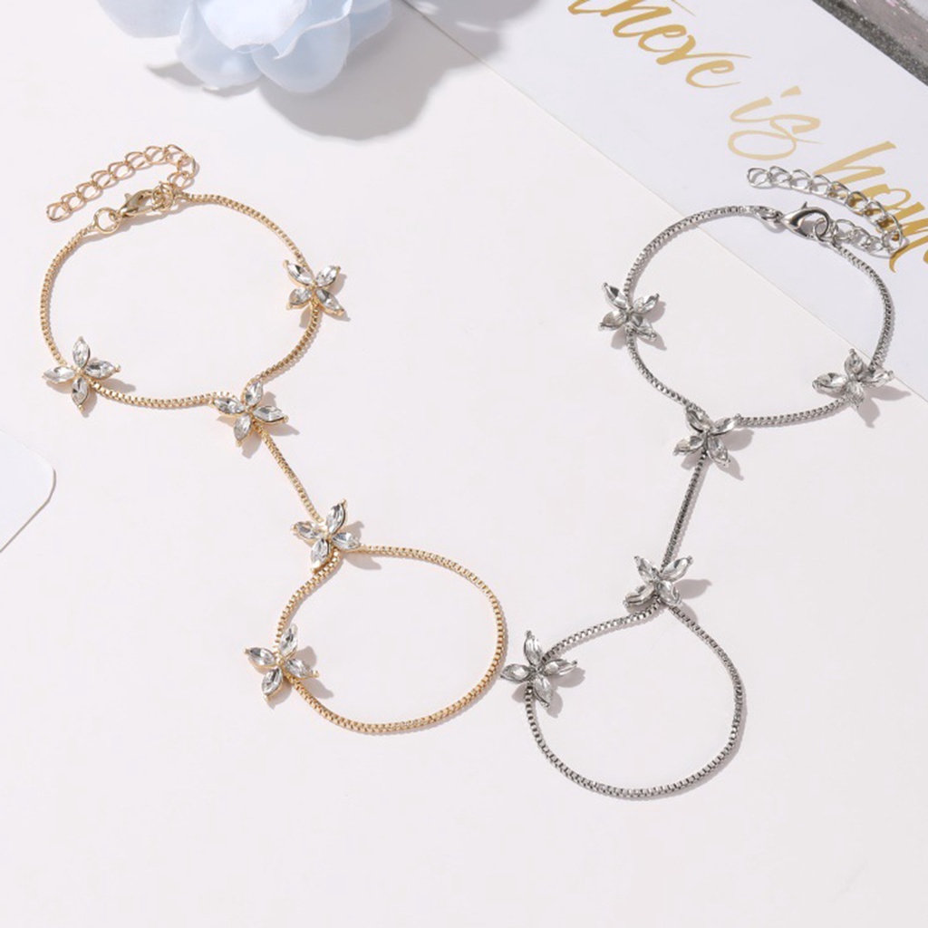 Hu Hu Hu Hu Hu Alat Bantu Pasang Kacamata♡ Gelang Tangan Rantai Adjustable Motif Bunga Aksen Zircon Kubik Bahan Alloy Untuk Wanita / Anniversary