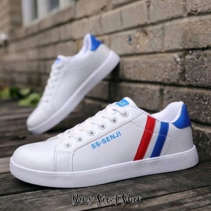 Sepatu Senji Flat Sneakers Pria Dua Garis Sepatu Casual Pria Trendy