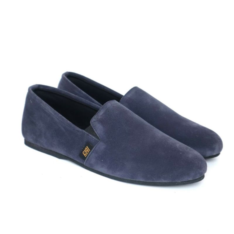 CHORD NAVY Sepatu Kasual Pria Slip On Casual Kulit Suede Selop Main Cowok Keren Trendy Slop Kerja Outdoor