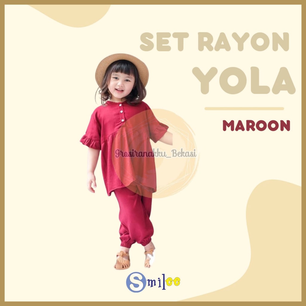 Setelan Anak Rayon Polos Smilee Yola Warna Maron Size 1-5Tahun