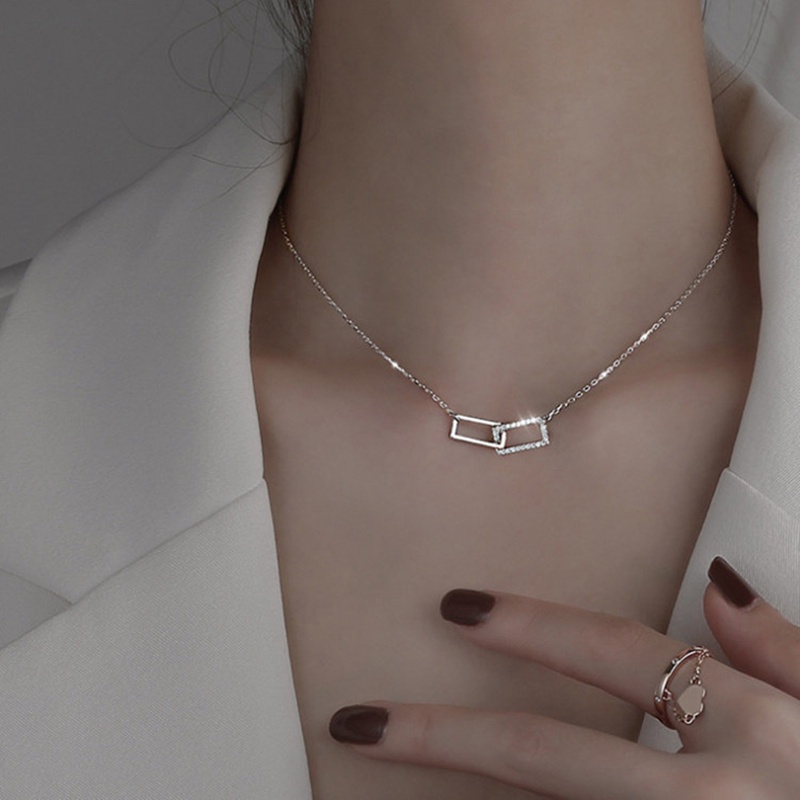 Kalung Choker Sterling Silver 925 Dengan Liontin Kubik Zirkonia Bentuk Persegi Panjang Untuk Wanita