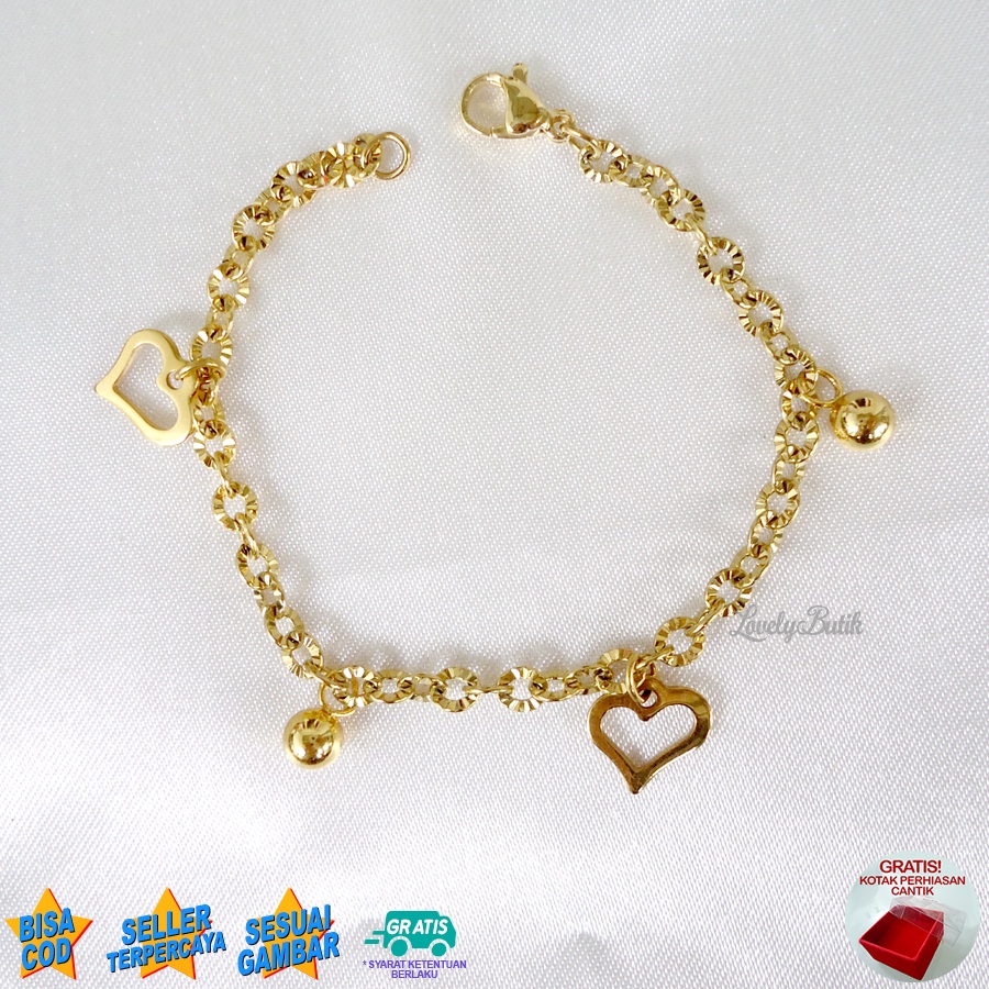 Lovelybutik - Gelang Anak Perempuan Titanium Asli Anti Karat Gelang Tangan Anak Cewek Lucu Lov3 Frame kecil Bonus Kotak Perhiasan