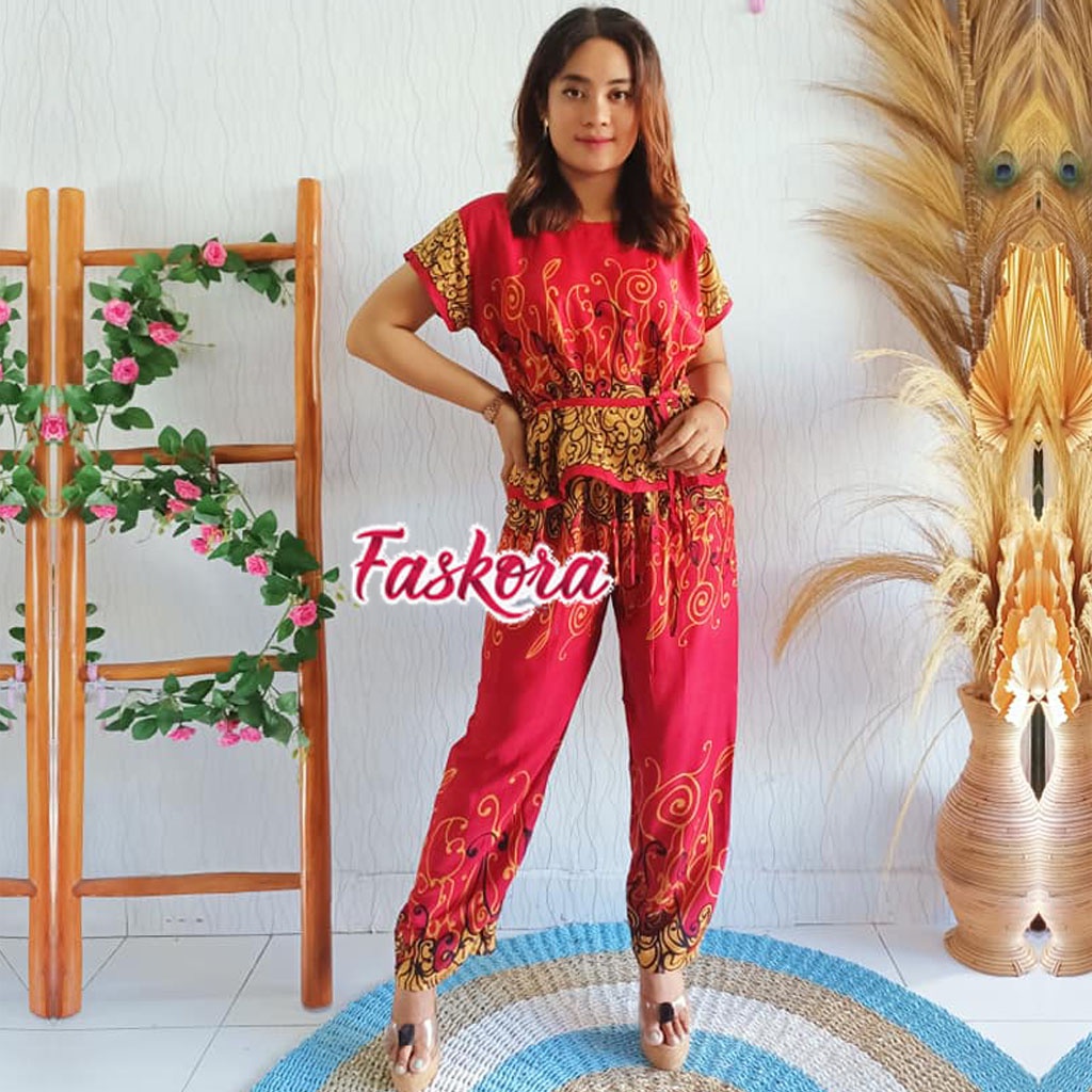 Piyama Rayon Jumbo Lengan Pendek One Set Wanita Kekinian Remaja Pajamas Polos Kombinasi Auristela-Jodha 2 Marun