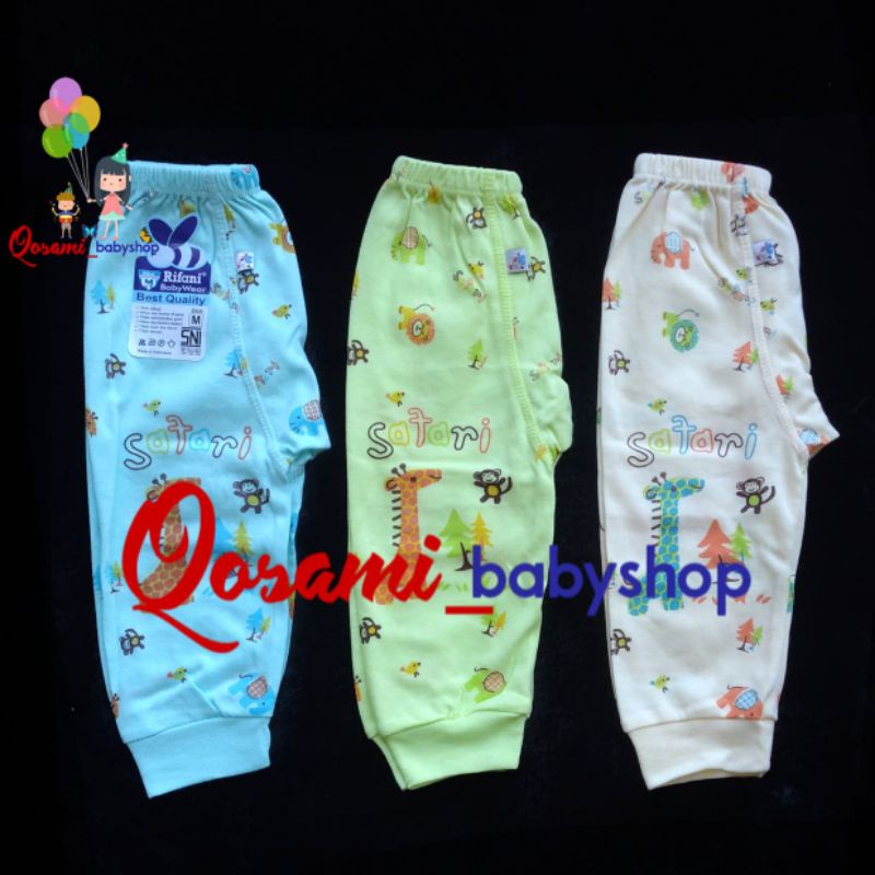 RIFANI 3 pcs Celana Panjang Warna Bayi Motif Uk S, M, L, XL SNI