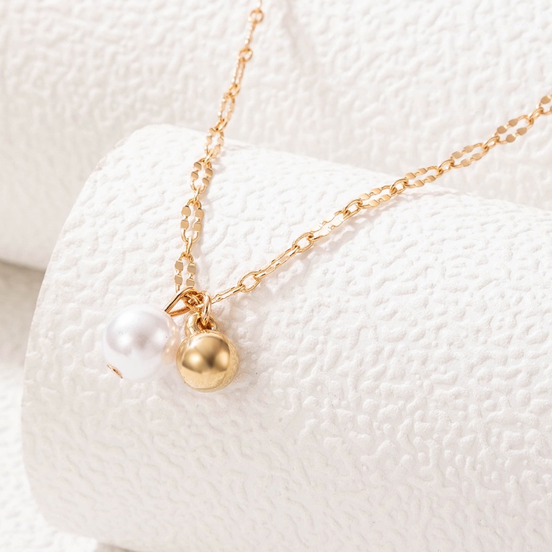 Kalung Rantai Klavikula Dengan Liontin Mutiara Bentuk Geometris