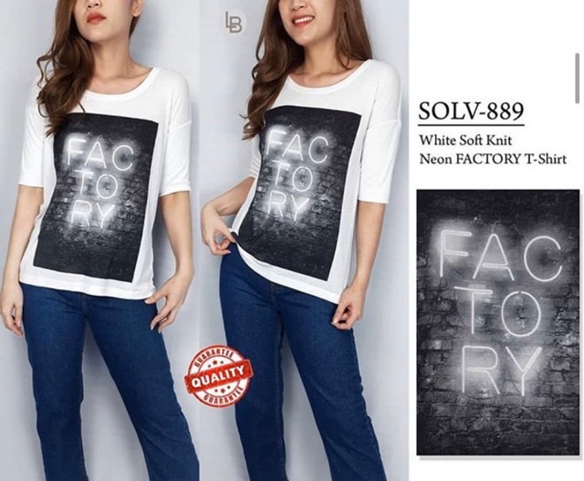 S.Oliver White Soft Knit Neon Factory T-Shirt - Kaos Wanita Putih Nyaman Woman Women Big Size