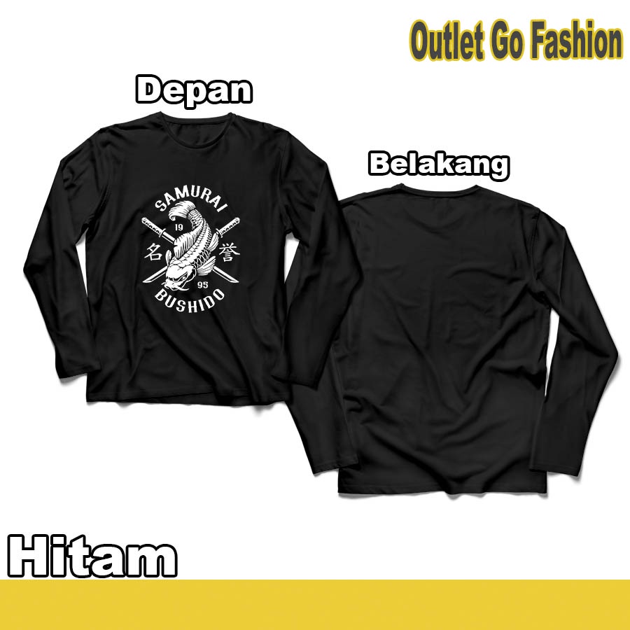 T Shirt Pria Dewasa Ikan Japan Samurai Bushido Koi Logo Fish Jepang Kaos Lengan Panjang Distro Terla