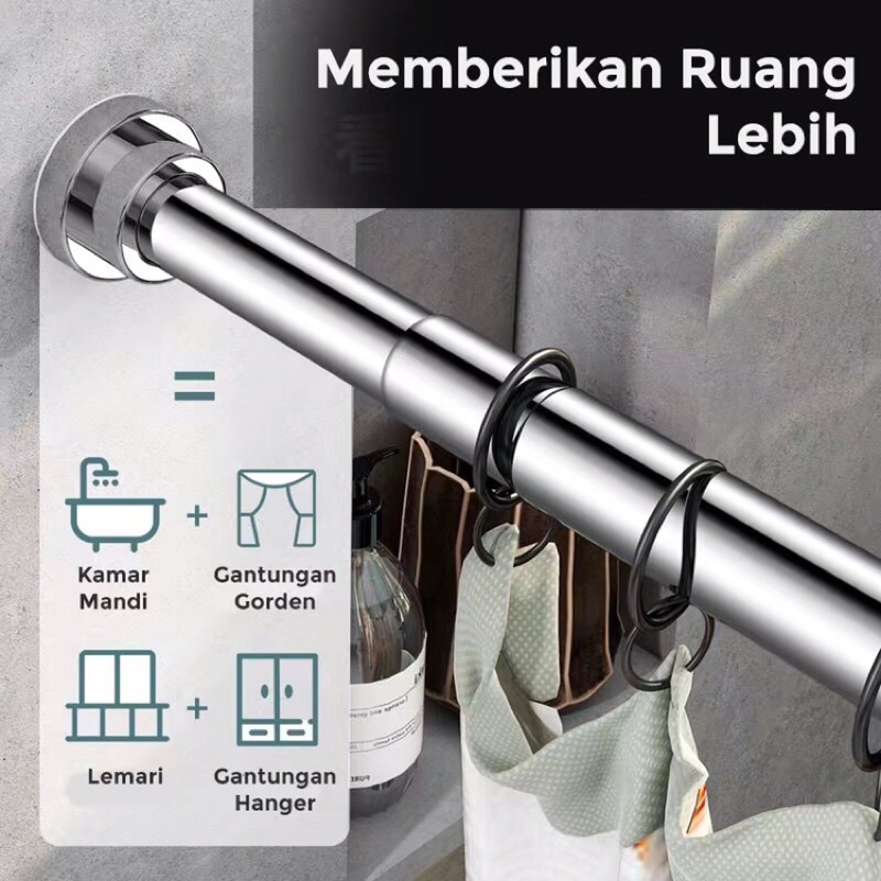 Tiang gantungan flexible tanpa paku/ tiang horden / tiang jemuran / tiang serbaguna kamar mandi toilet dapur jendela gordeng, (COD)Tiang Gorden Fleksibel Jemuran Baju Tiang Jemuran Portable Besi Gorden Rel Hordeng Gantungan Baju/ tiang fleksibel Stainles