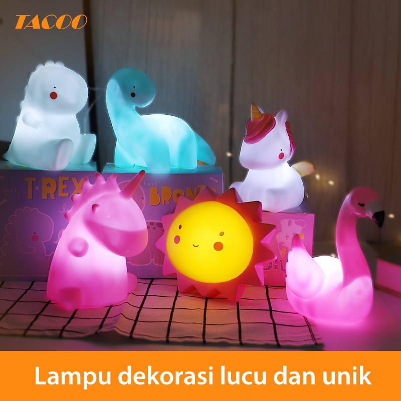 

Tacoo Lampu Tidur LED Anak, Lampu Hias Karakter Unicorn Pegasus Dinnosaurus Matahari