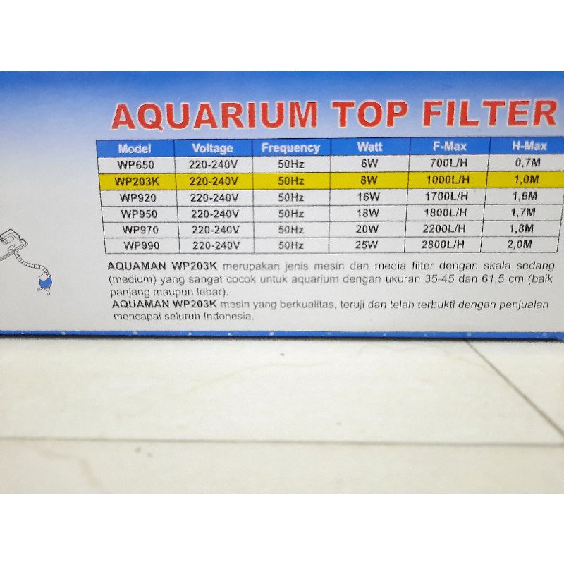 Promo murah POMPA AQUARIUM BOX FILTER AQUAMAN WP 203K