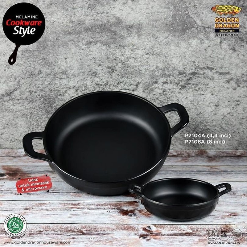 GOLDEN DRAGON PIRING SAJI 4 INCH MODEL PENGGORENGAN GAGANG KUPING MELAMINE P7104A HITAM