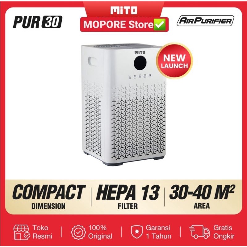 Mito Air Purifier 30 Alat Pembersih Udara with HEPA13 Filter, Sinar UV-C, Alergy Protection &amp; Ion Negatif (Anion)