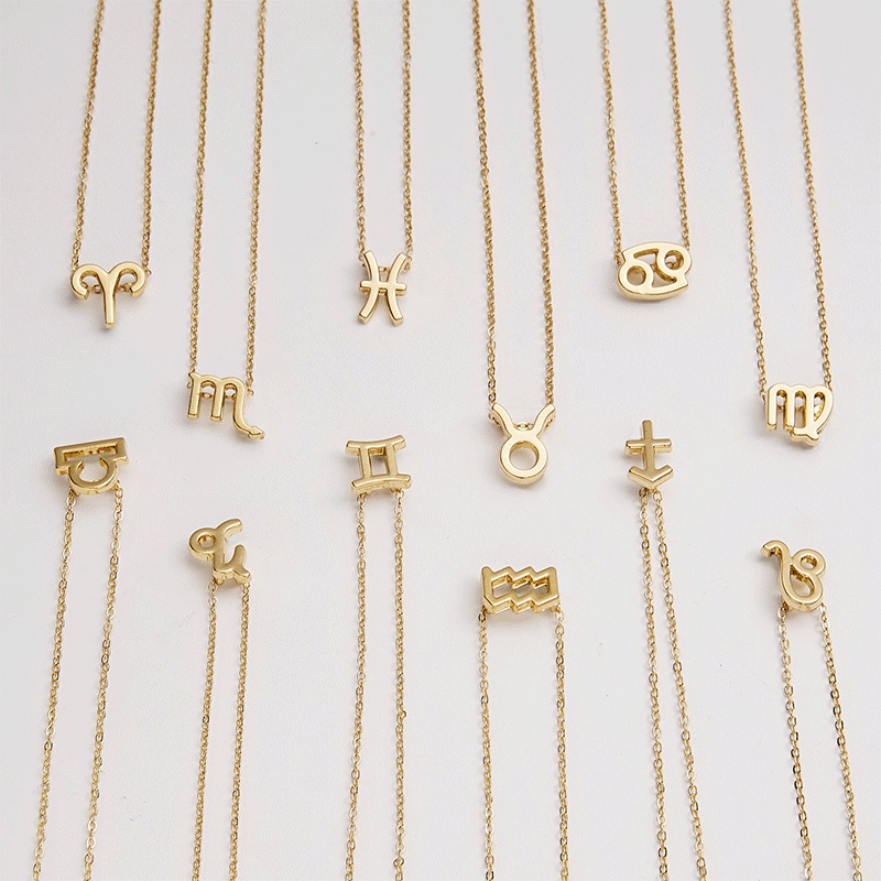 【Ready stock】12 Tanda Zodiak Rasi Liontin Kalung Unisex couple gaya Korea Pria wanita Pasangan Hadiah Ulang Tahun 2021 terbaru fashion murah COD