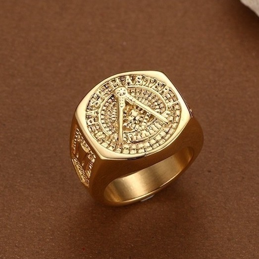 SEUSUK  Cincin Freemason Bahan Titanium Steel Warna Emas untuk Pria