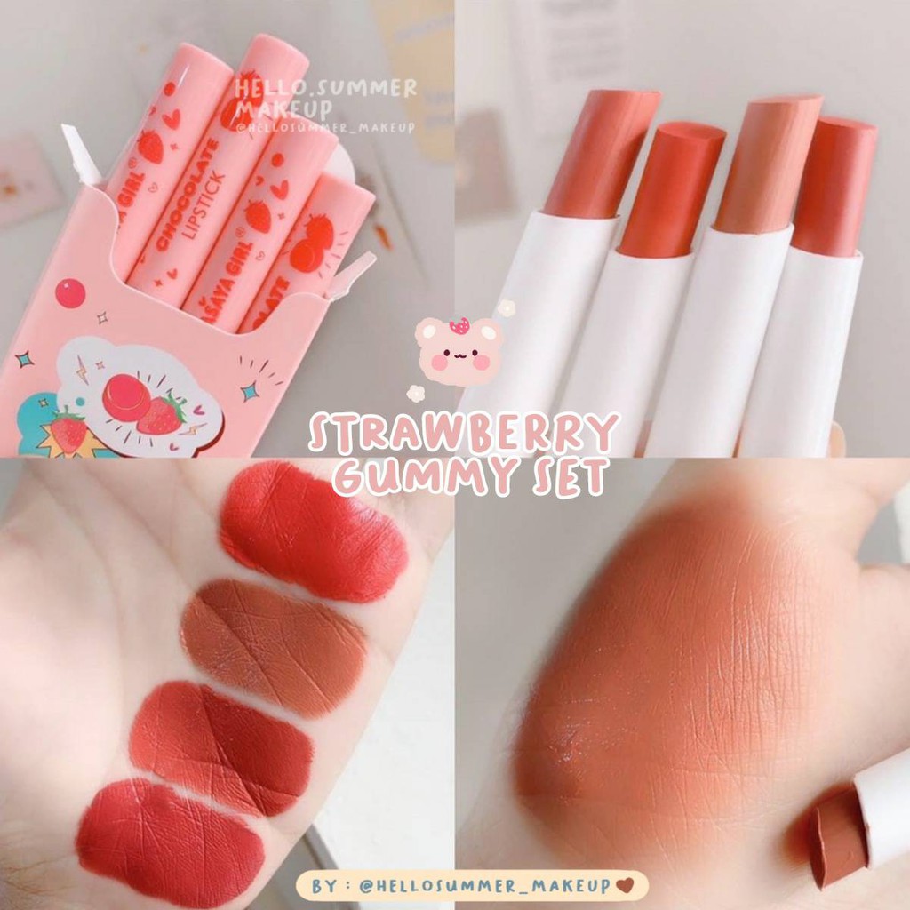 𝐌𝐀𝐓𝐓𝐄 𝐋𝐈𝐏𝐒𝐓𝐈𝐂𝐊 - HASAYA GIRL Chocolate &amp; Strawberry Gummy Set Matte Lipstick