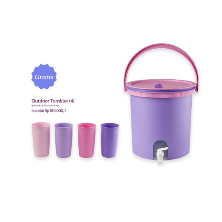 FREE ONGKIR  WATER DISPENSER TUPPERWARE 14 LITER GRATIS 4 PCS THUMBLER BOTOL MINUS @400ML