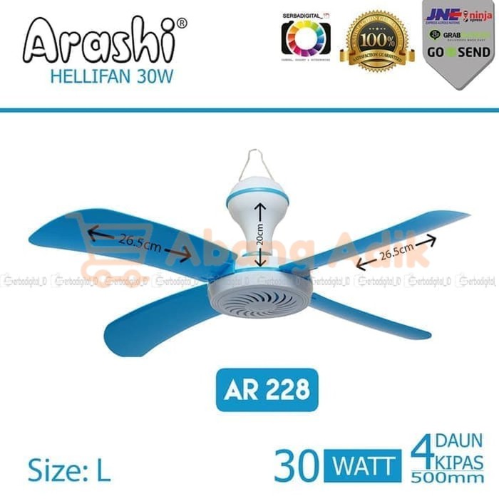 KIPAS GANTUNG ARASHI 30W BESAR HELI FAN 4 BALING 25W / 30WATT SUARA HALUS MOTOR BERKUALITAS MINIFAN AR 288