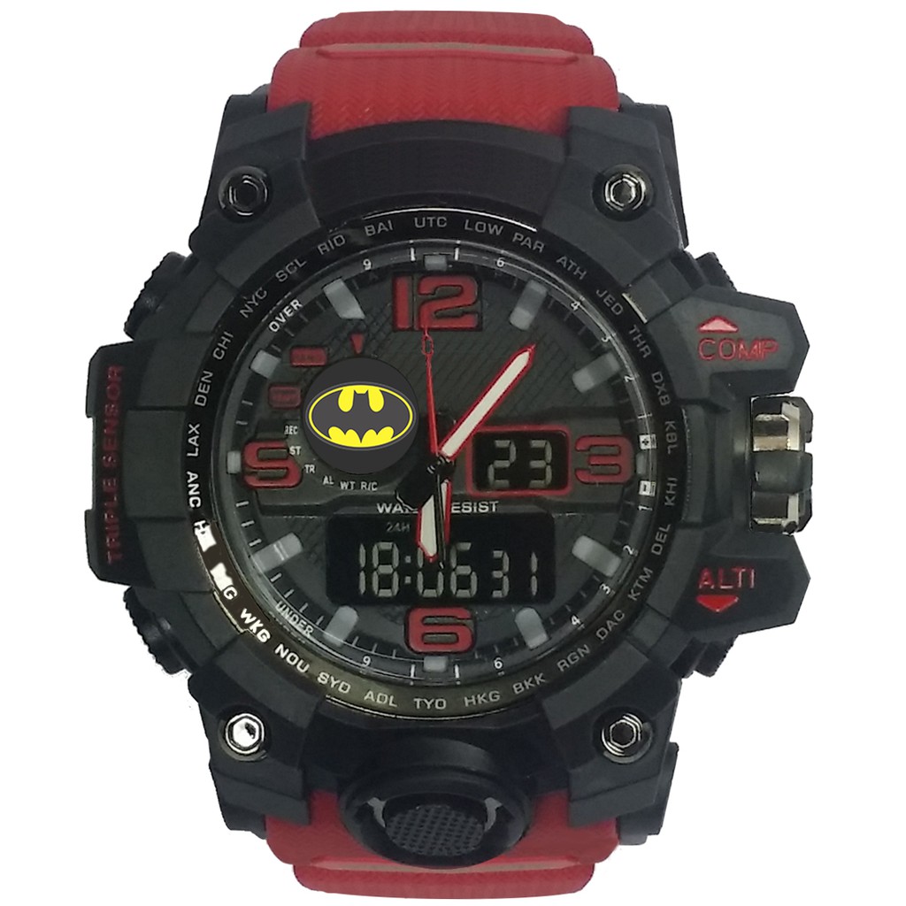 (Istimewa Bossque) Jam BATMAN Double Time Tali Merah Marun (Exclusive)