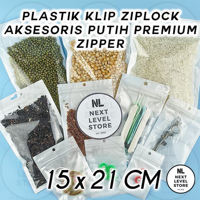 Plastik Klip Aksesoris 15x21 cm Ziplock Putih White Zipper Premium