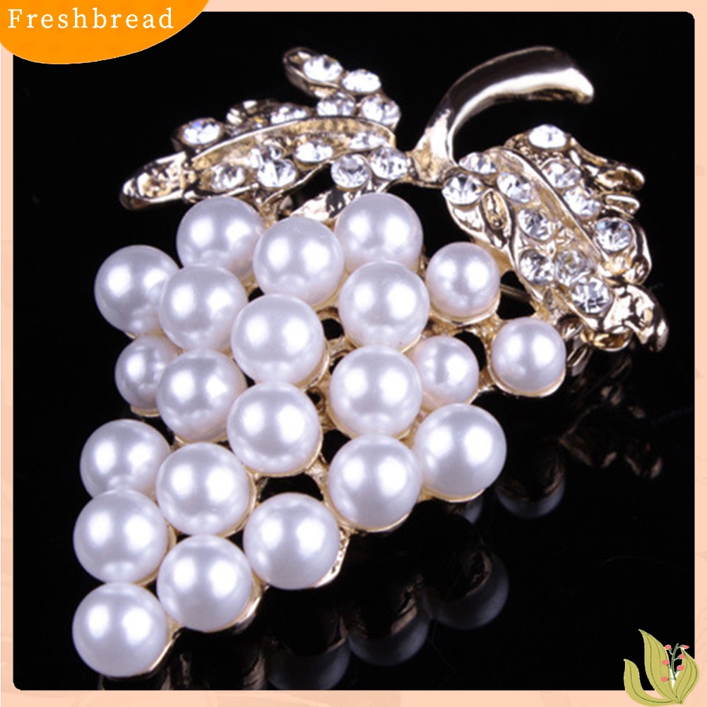 Terlaris Elegant Women Faux Pearl Rhinestone Grapes Brooch Pin Dress Scarf Accessory