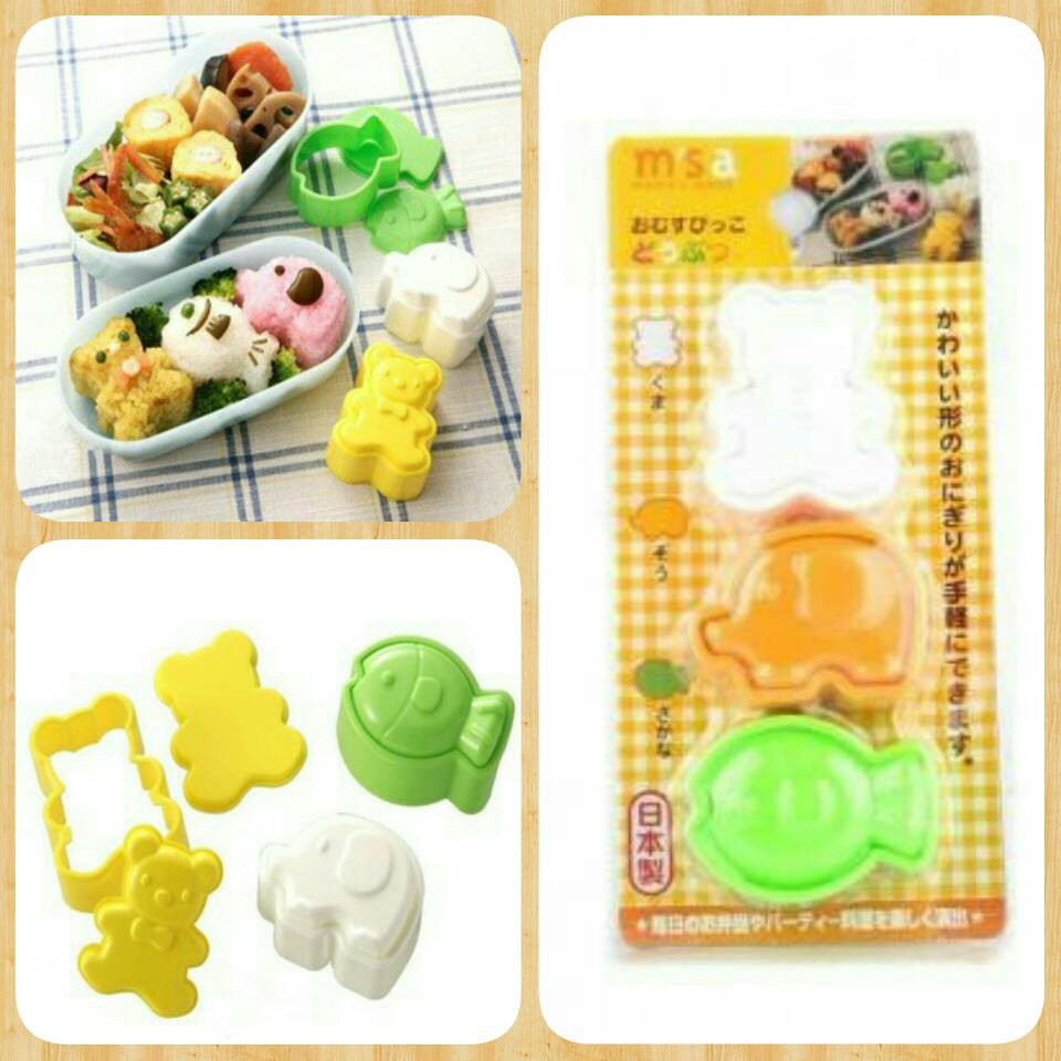 Set Isi 3 Cetakan Nasi Bento Cetakan Gajah Ikan Beruang ice Mold Animal Cetakan Bekal Bento